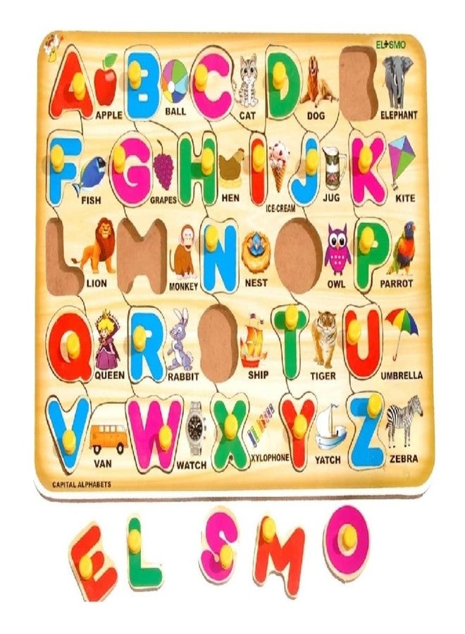 EL SMO Wooden Capital Alphabets Letters Learning Educational Tray, Pre-School Learning Kit, Colorful Learning Letters Alphabets Board for Unisex Kids - Image 2